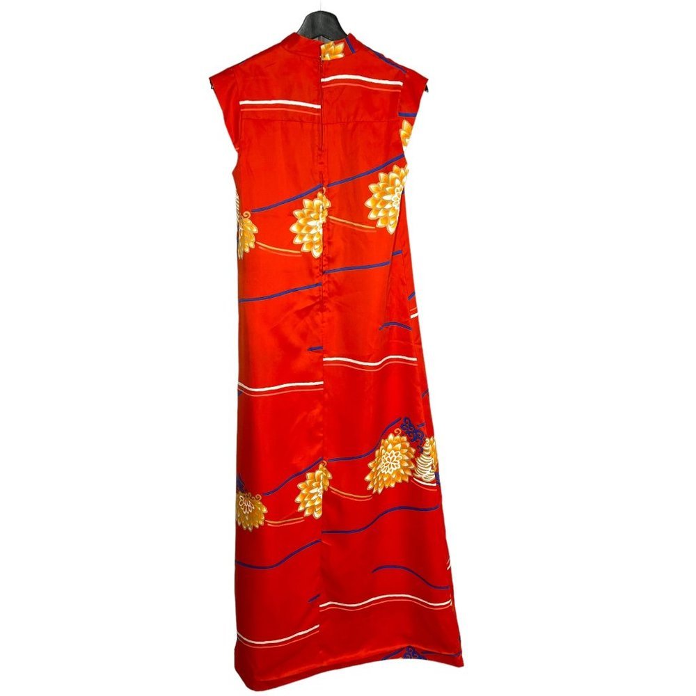 Vintage 60s Andrade Orange Red Tent Shape Floral Print Short Sleeve Hawaiian Dre - Picture 2 of 7